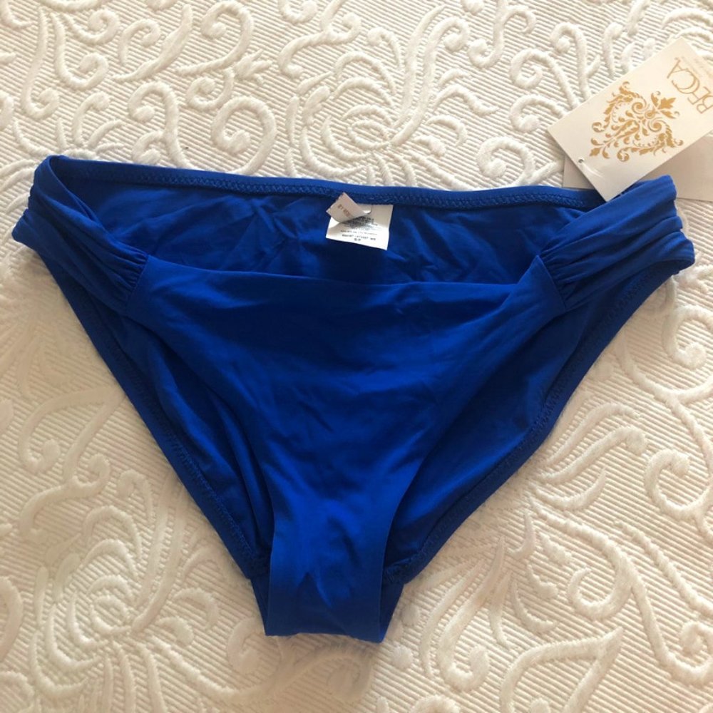 NWT Becca Bikini Bottoms Blue Side Gather Details Blue S
